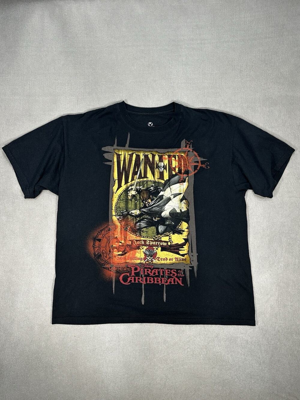Disney Pirates of the Caribbean Jack Sparrow Graphic T-Shirt XXL Black
